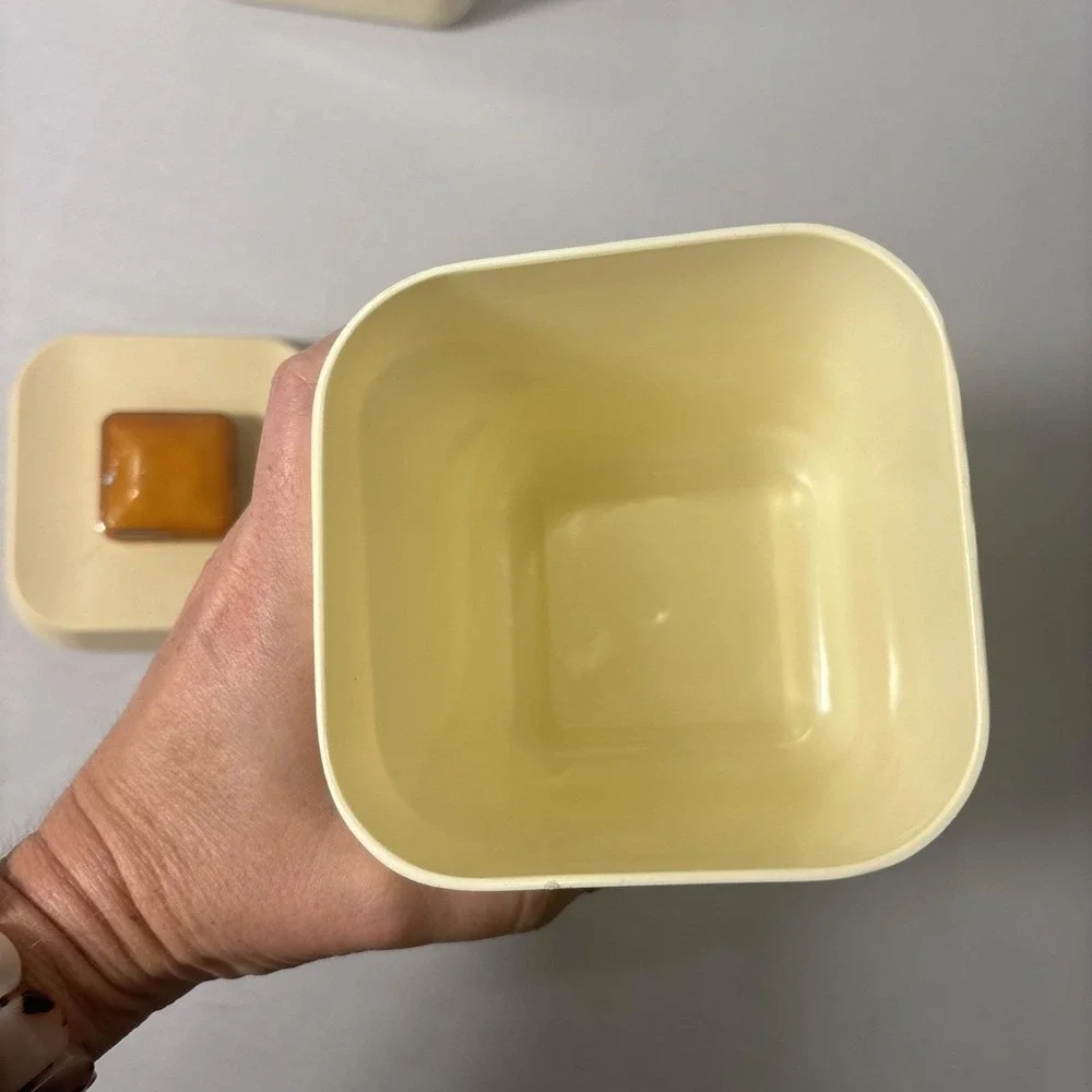 VTG 50's Lustro Ware Cream Plastic Kitchen Canister Set of 2 Tea Coffee Bakelite